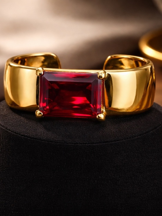 Kenneth Jay Lane Jewelry - Kenneth Jay Lane Gold Cuff Bracelet Large Red Rectangular Stone Signed KJL
